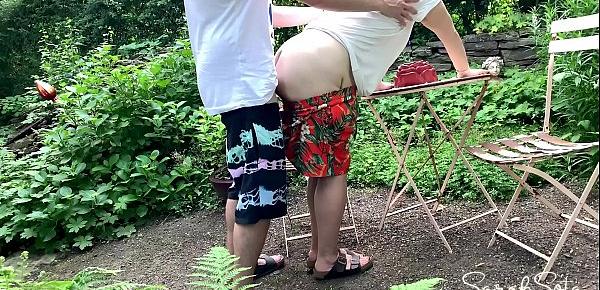  Outdoor Quickie with standing doggystyle - huge load of cum on her ass